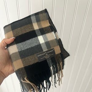 D&Y Black and Tan Plaid Fringe Soft Scarf